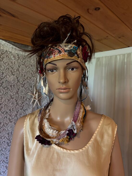 Upcycled Handmade Festival Style Vintage Headband Adjustable (20+ inches)